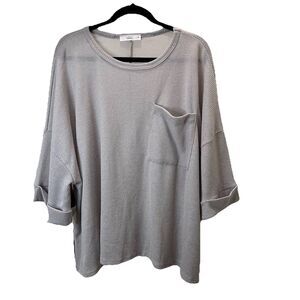 Talulah Gray Oversized Waffle Knit Boxy Crop Top Blouse Pocket Womens Size XL